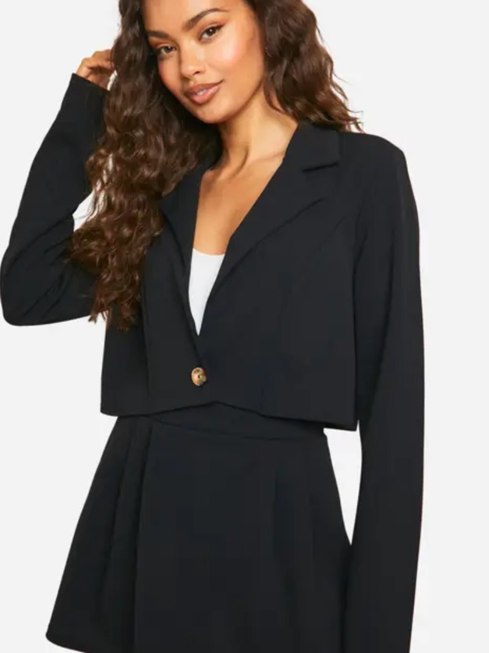 Boohoo Black Cropped Boxy Blazer Jacket
